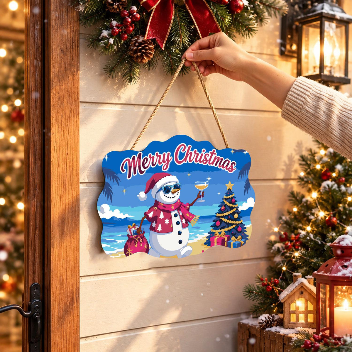 Pink Aloha Snowman by the Tree paint by numbers hanging sign – image 14