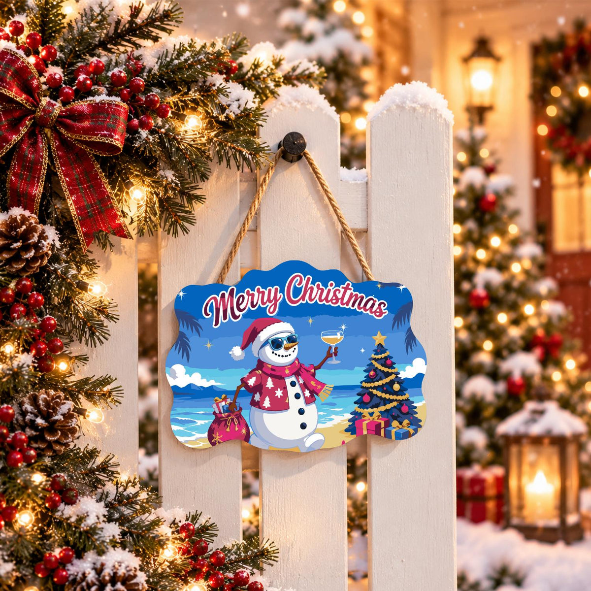 Pink Aloha Snowman by the Tree paint by numbers hanging sign – image 15