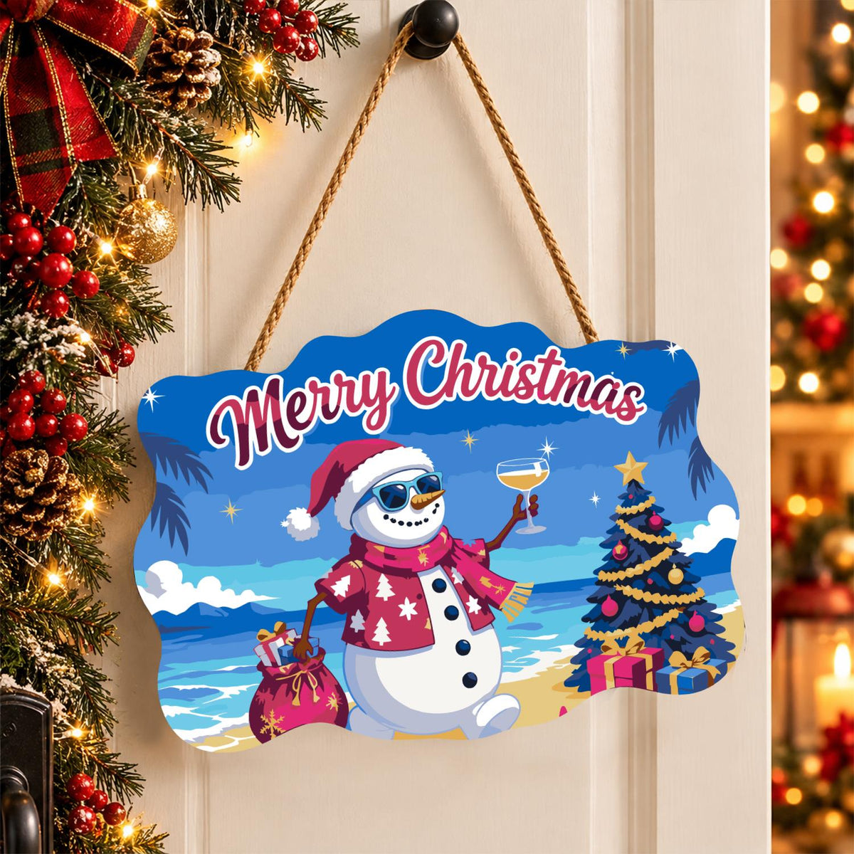 Pink Aloha Snowman by the Tree paint by numbers hanging sign – image 16