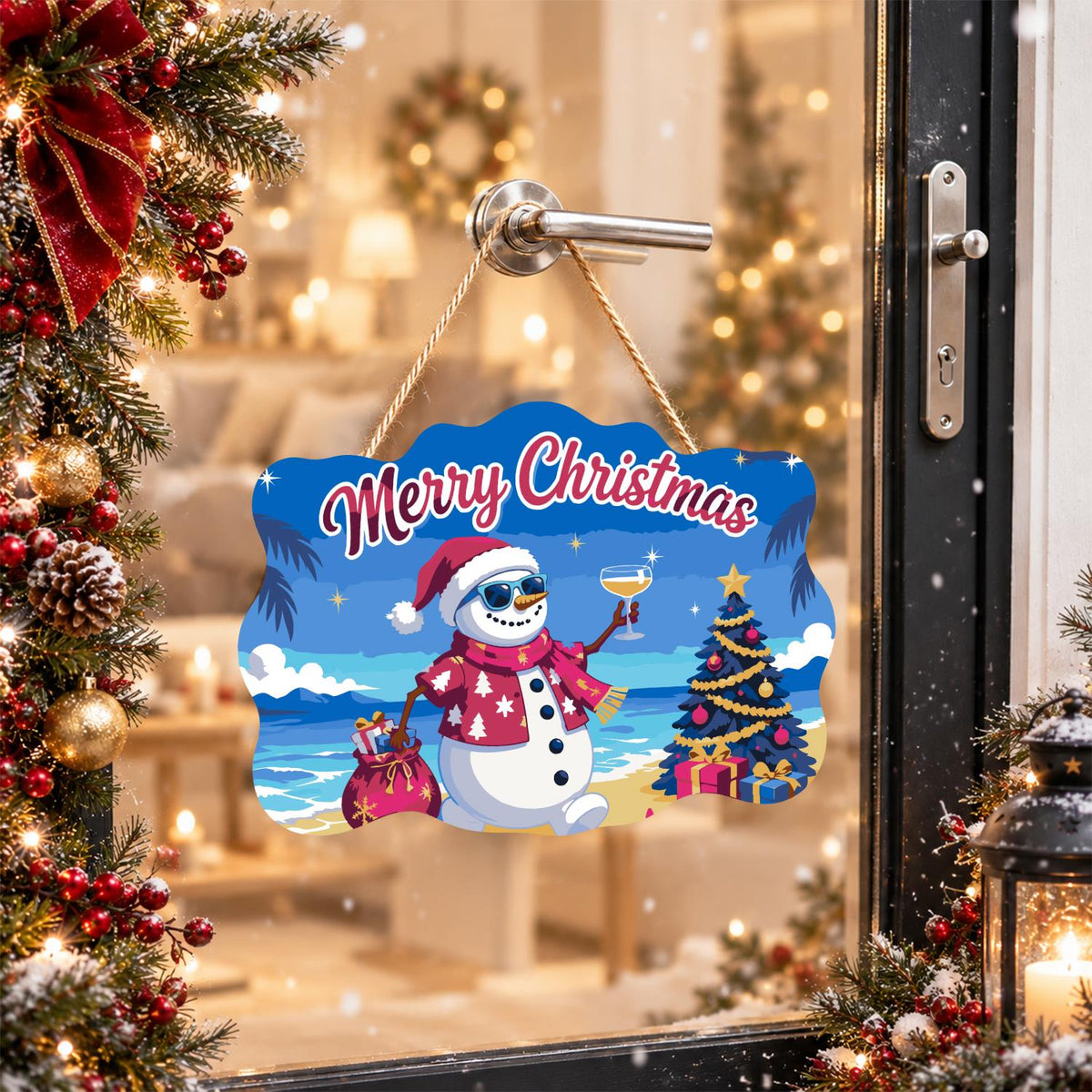 Pink Aloha Snowman by the Tree paint by numbers hanging sign – image 17