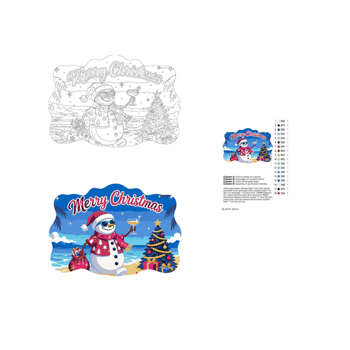 Pink Aloha Snowman by the Tree paint by numbers hanging sign – image 19