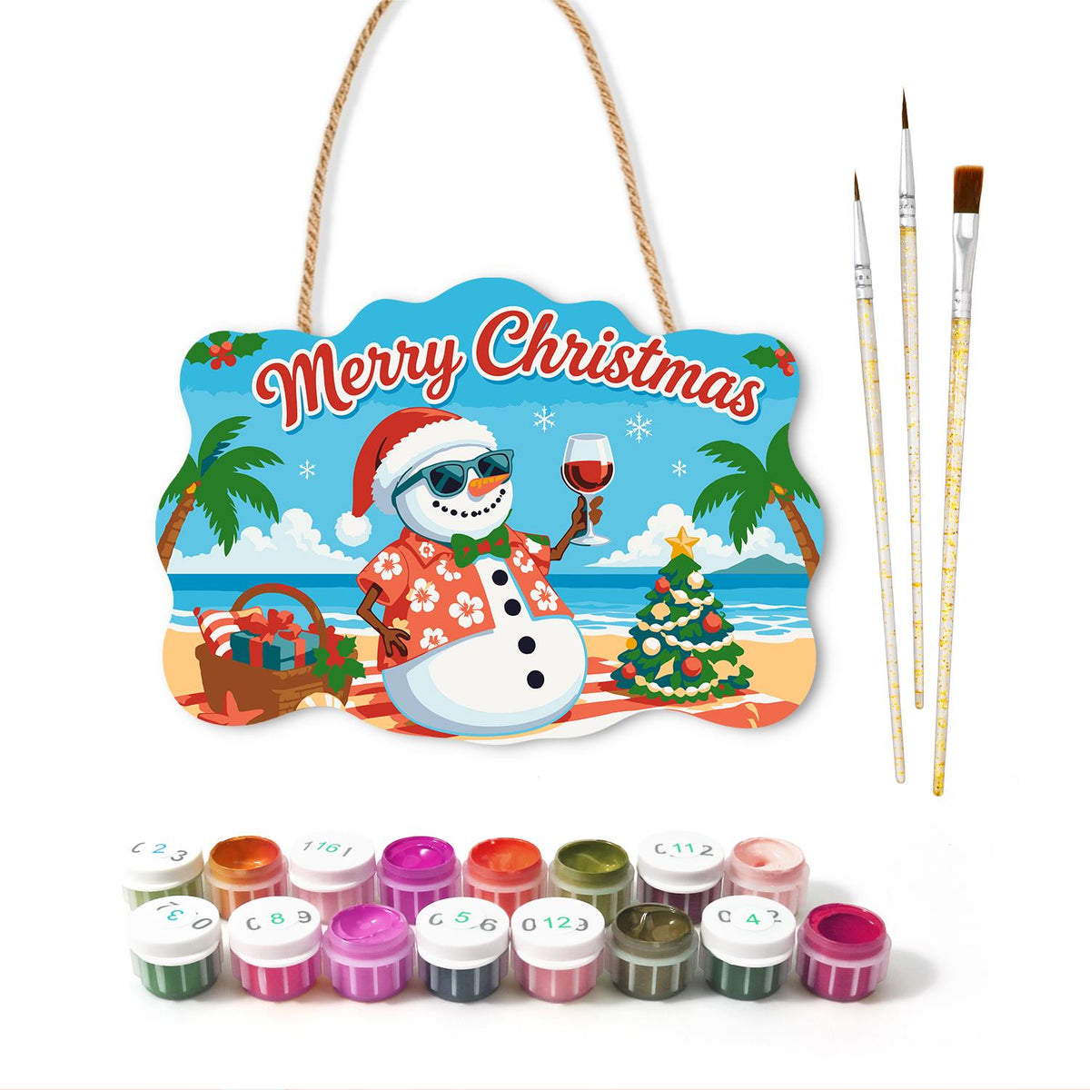 Picnic Basket Snowman Cheers paint by numbers hanging sign – image 2