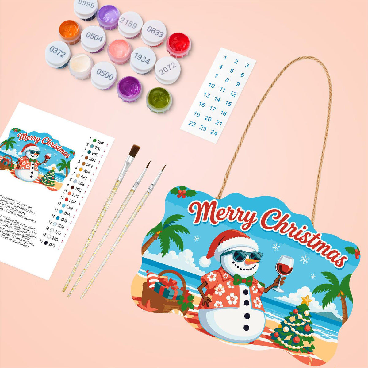 Picnic Basket Snowman Cheers paint by numbers hanging sign – image 4