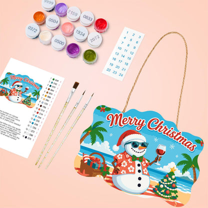 Picnic Basket Snowman Cheers paint by numbers hanging sign – image 4