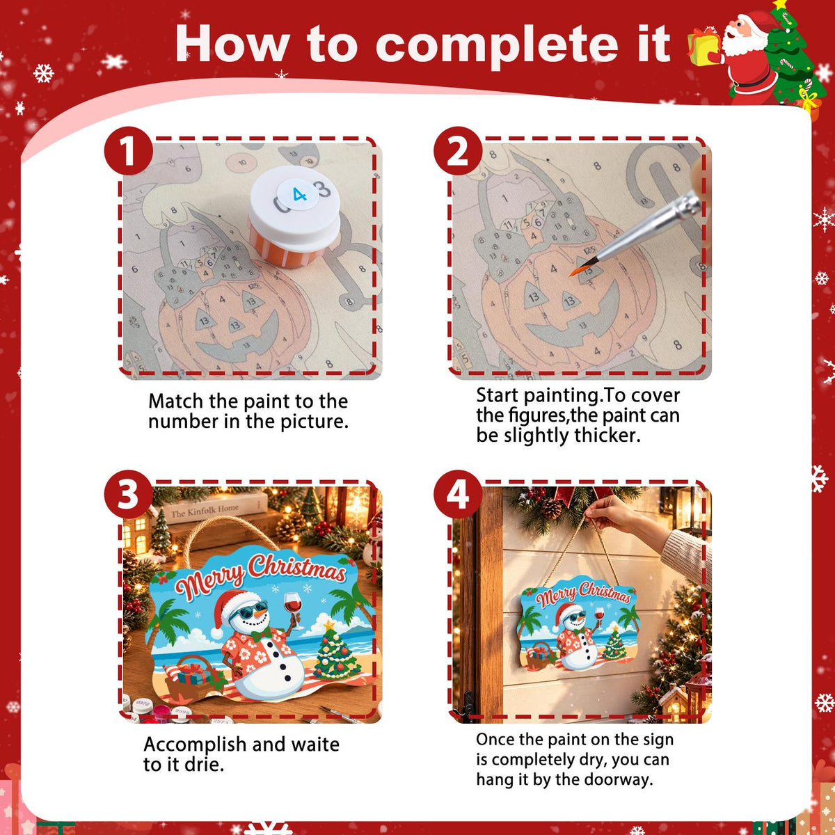Picnic Basket Snowman Cheers paint by numbers hanging sign – image 6