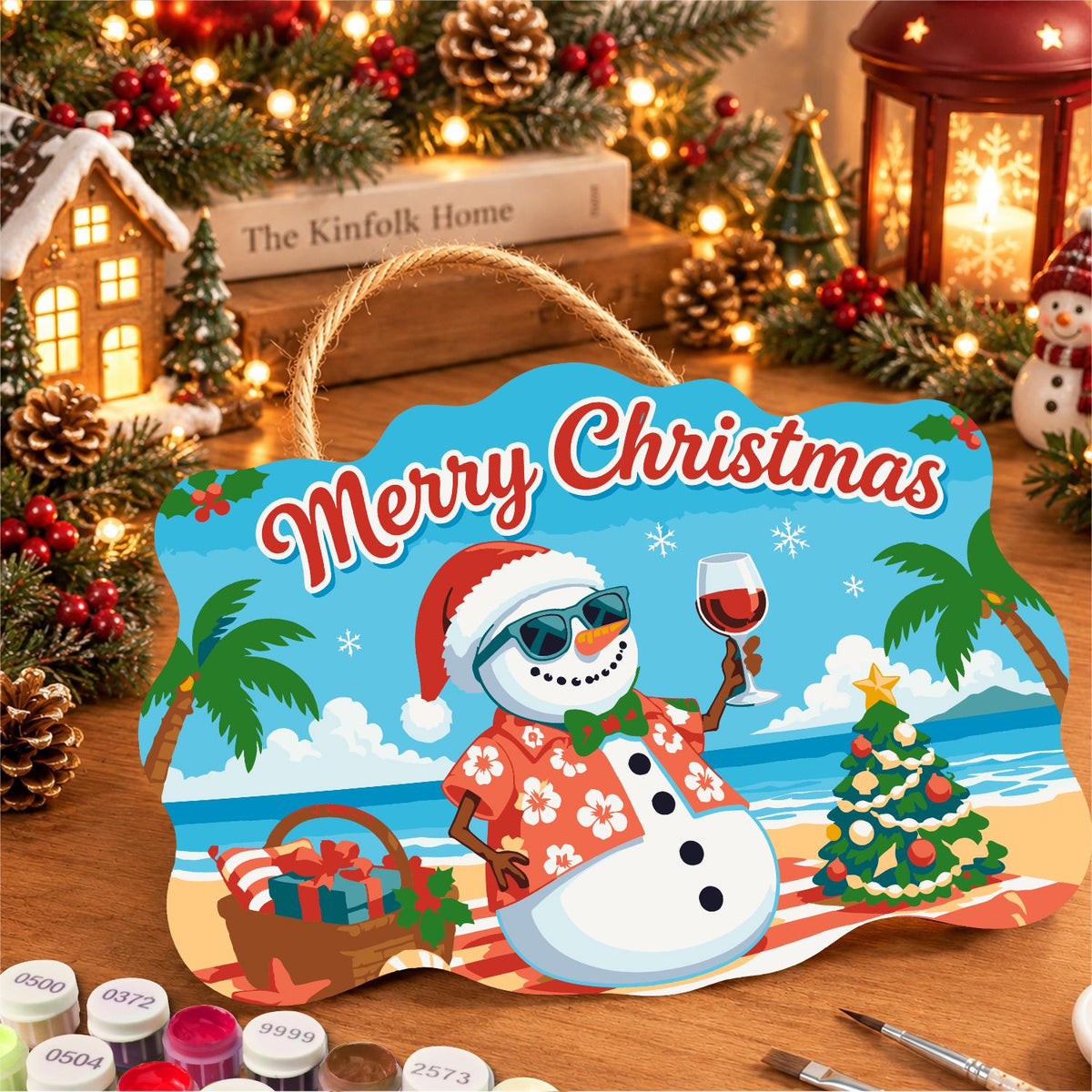 Picnic Basket Snowman Cheers paint by numbers hanging sign – image 8