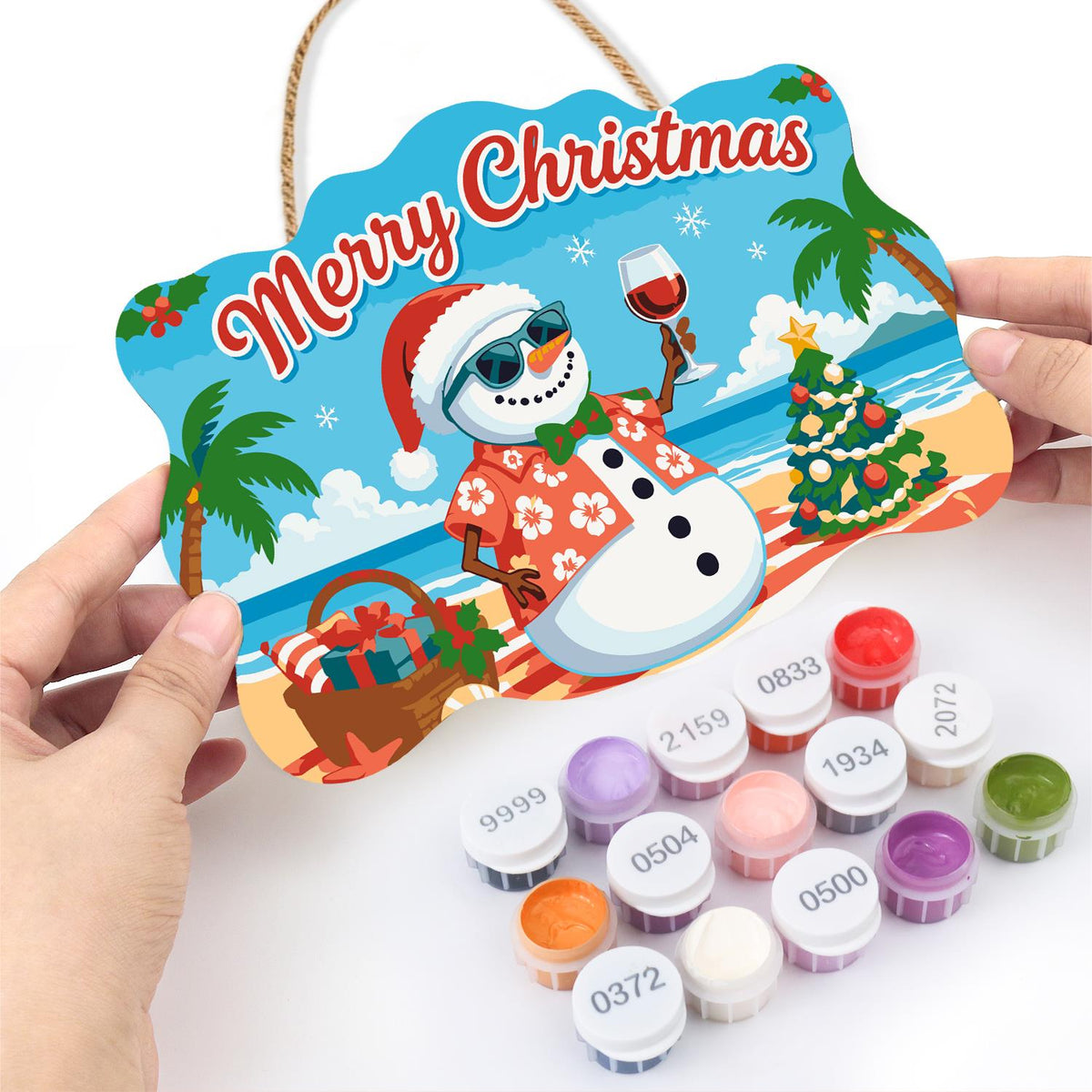 Picnic Basket Snowman Cheers paint by numbers hanging sign – image 9