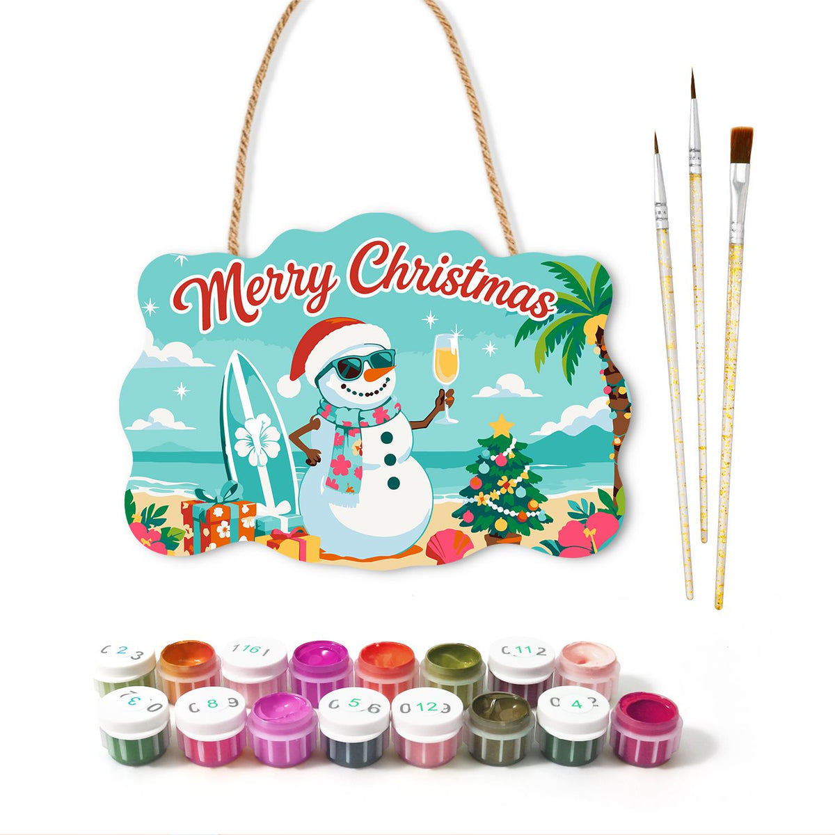 Surfboard Snowman's Bubbly Toast paint by numbers hanging sign – image 2