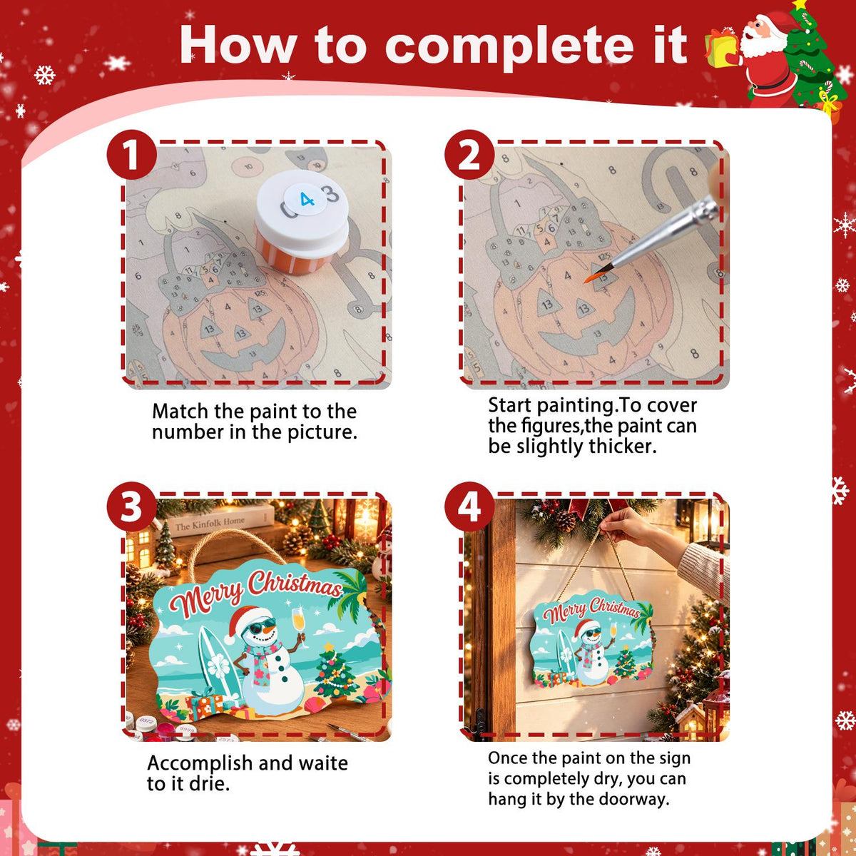 Surfboard Snowman's Bubbly Toast paint by numbers hanging sign – image 6
