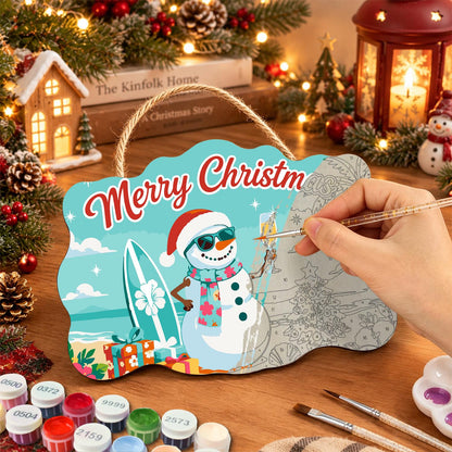 Surfboard Snowman's Bubbly Toast paint by numbers hanging sign – image 7