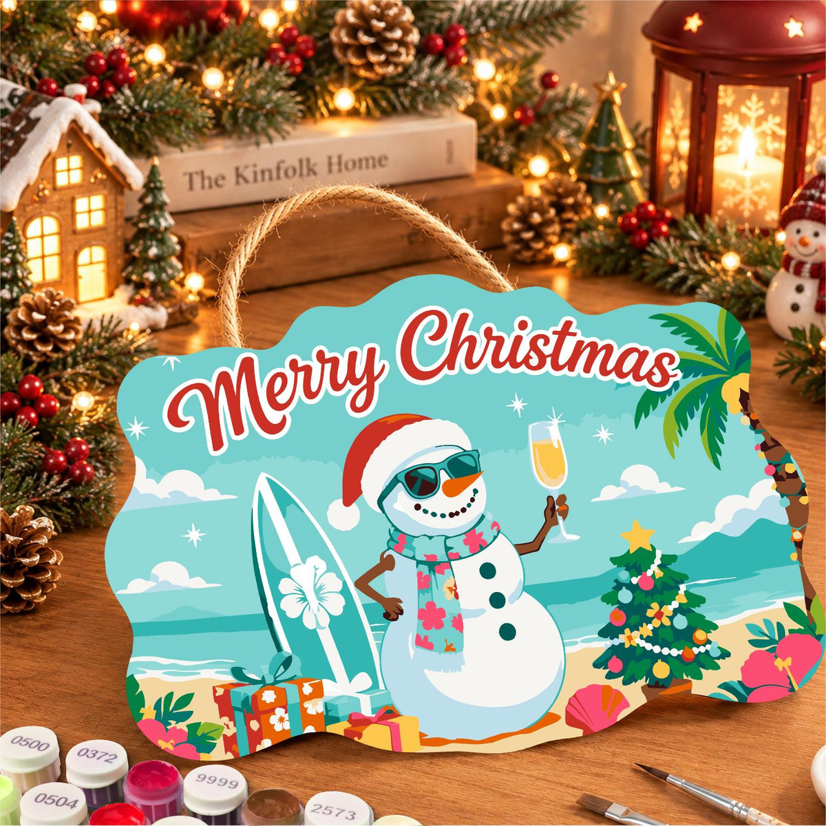 Surfboard Snowman's Bubbly Toast paint by numbers hanging sign – image 8