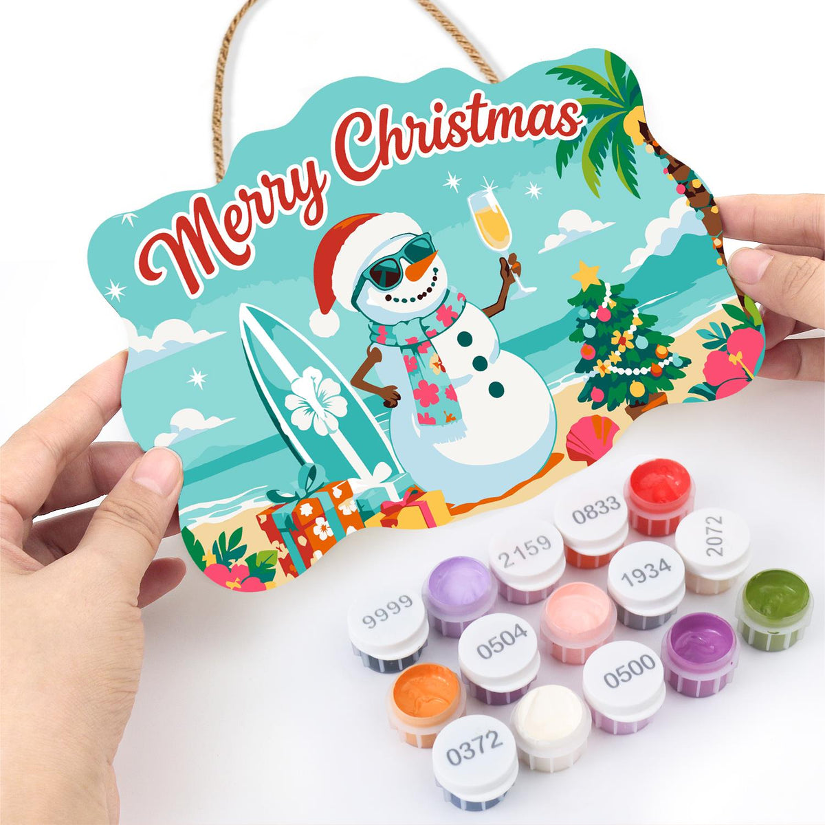 Surfboard Snowman's Bubbly Toast paint by numbers hanging sign – image 9
