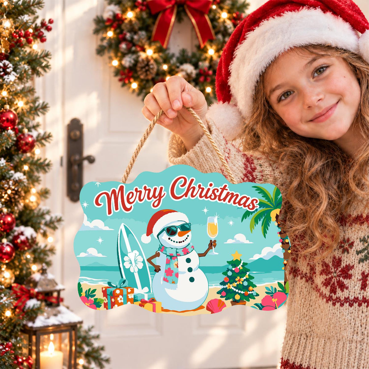 Surfboard Snowman's Bubbly Toast paint by numbers hanging sign – image 13