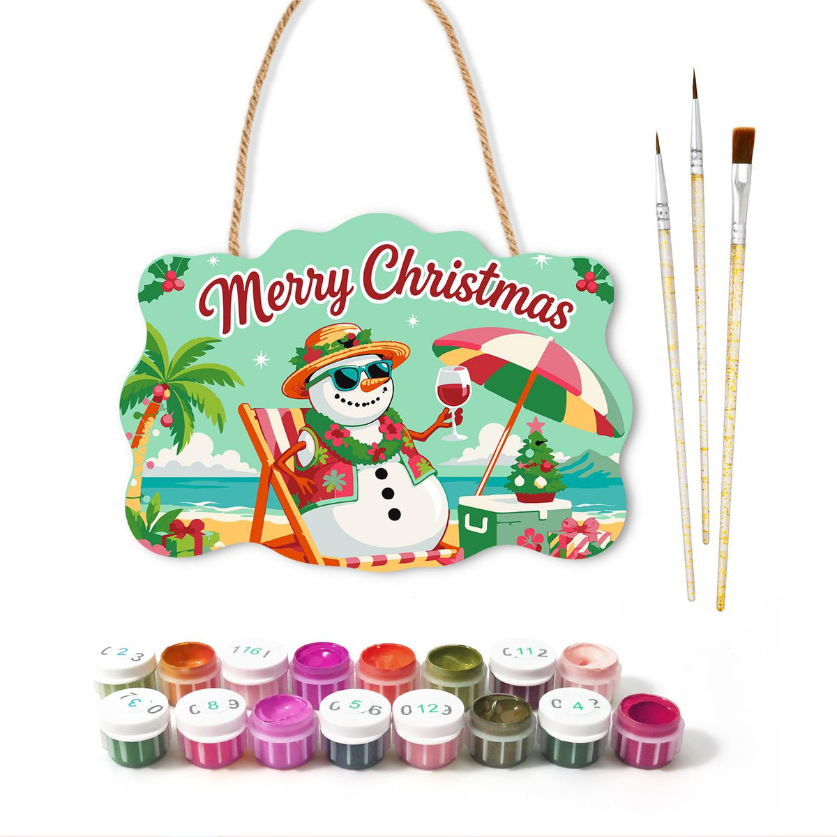 Lei-Wearing Snowman Sipping Wine paint by numbers hanging sign – image 2