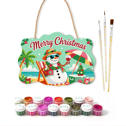 Lei-Wearing Snowman Sipping Wine paint by numbers hanging sign – image 2