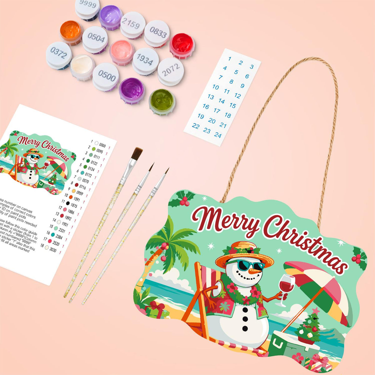 Lei-Wearing Snowman Sipping Wine paint by numbers hanging sign – image 4