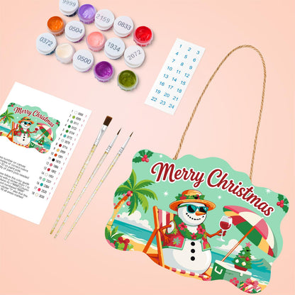 Lei-Wearing Snowman Sipping Wine paint by numbers hanging sign – image 4