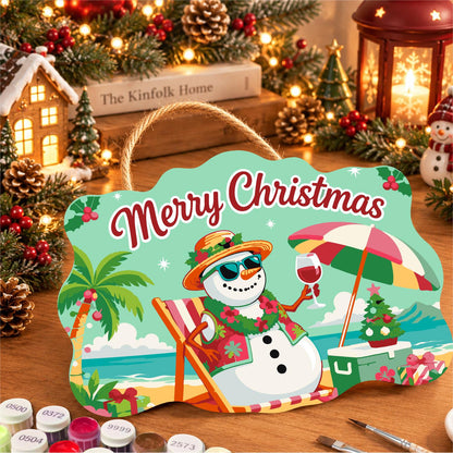 Lei-Wearing Snowman Sipping Wine paint by numbers hanging sign – image 8