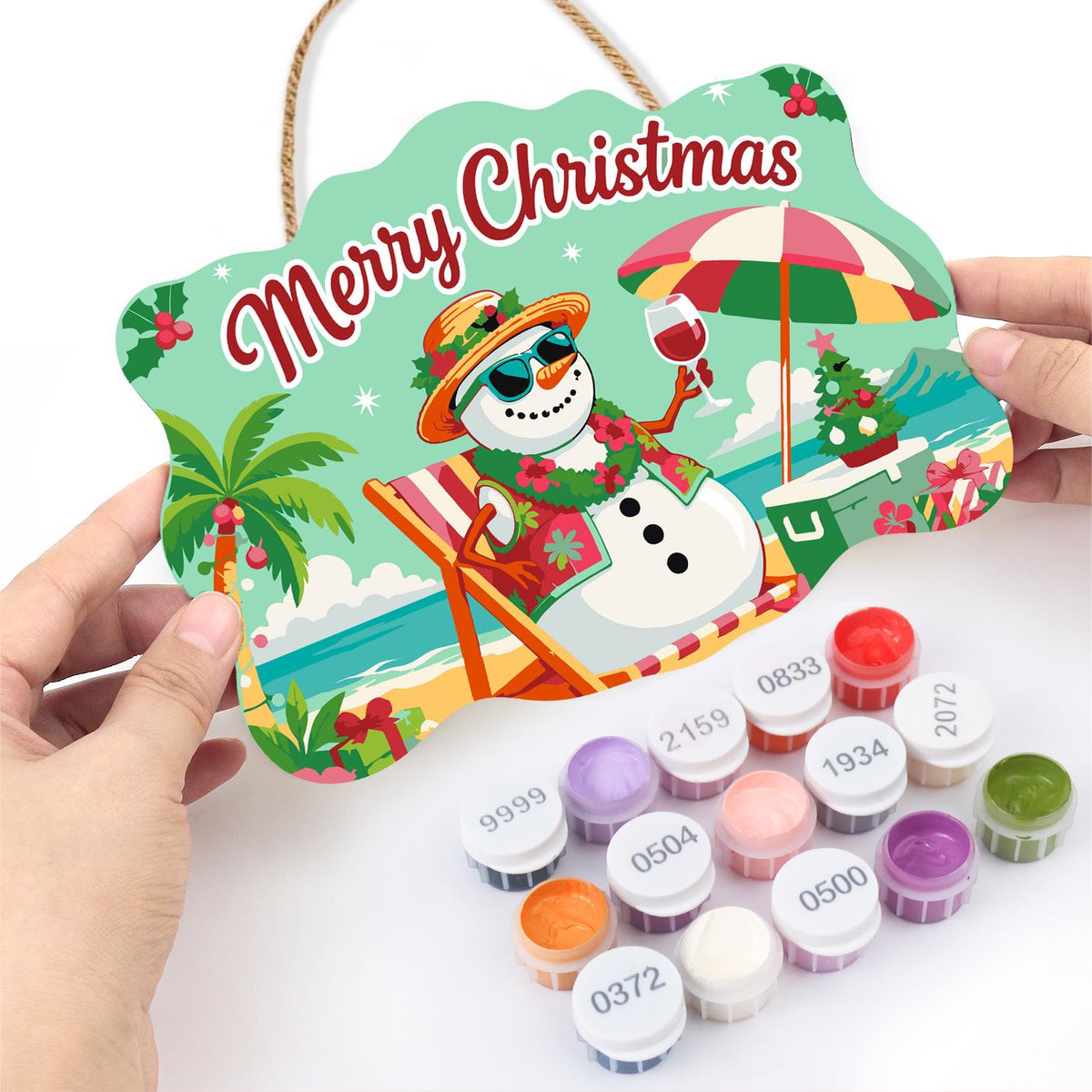 Lei-Wearing Snowman Sipping Wine paint by numbers hanging sign – image 9