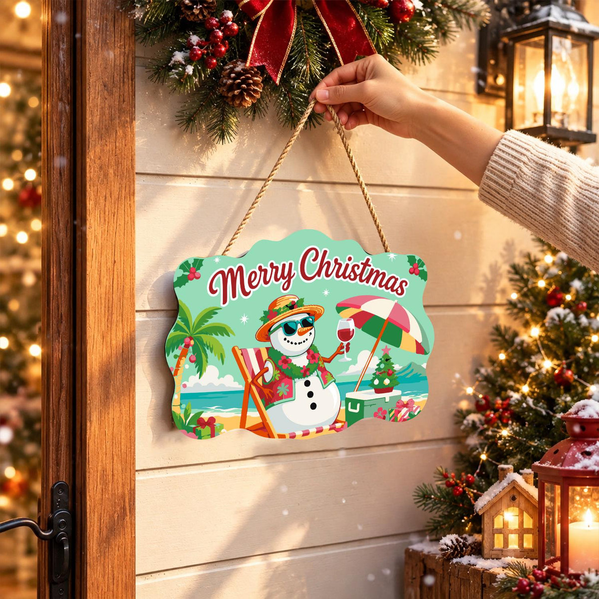 Lei-Wearing Snowman Sipping Wine paint by numbers hanging sign – image 14