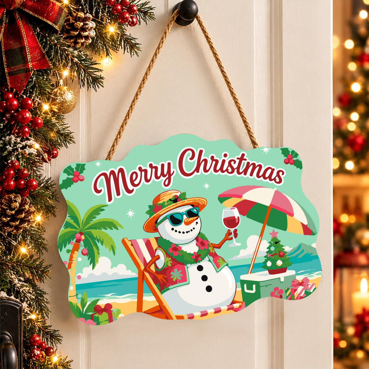 Lei-Wearing Snowman Sipping Wine paint by numbers hanging sign – image 16