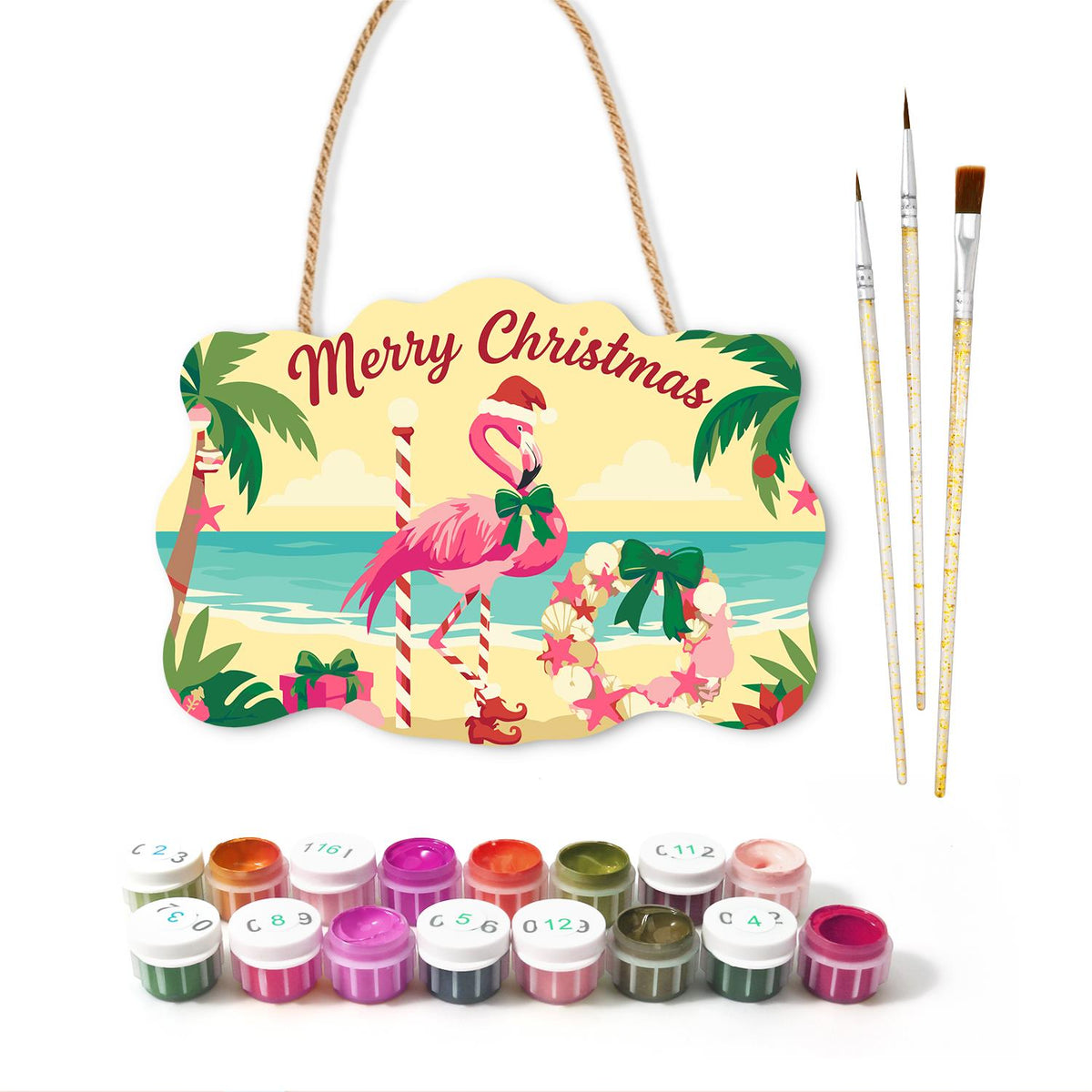 Shell Wreath Flamingo Christmas paint by numbers hanging sign – image 2