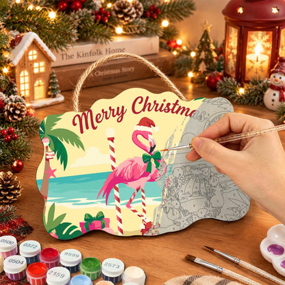 Shell Wreath Flamingo Christmas paint by numbers hanging sign – image 7