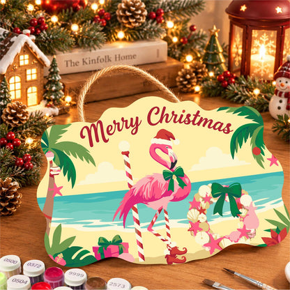 Shell Wreath Flamingo Christmas paint by numbers hanging sign – image 8