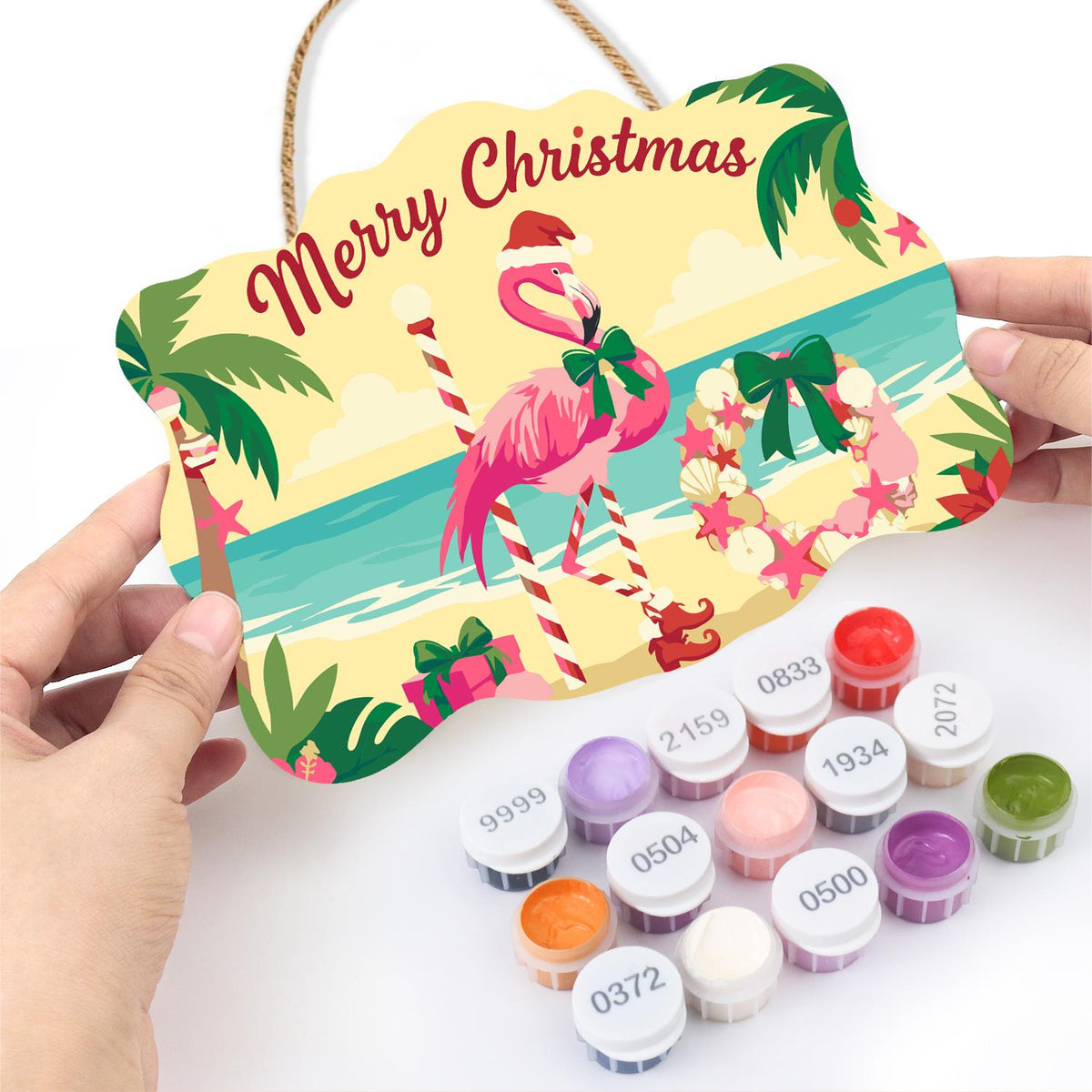 Shell Wreath Flamingo Christmas paint by numbers hanging sign – image 9