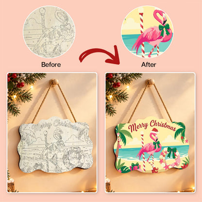 Shell Wreath Flamingo Christmas paint by numbers hanging sign – image 10