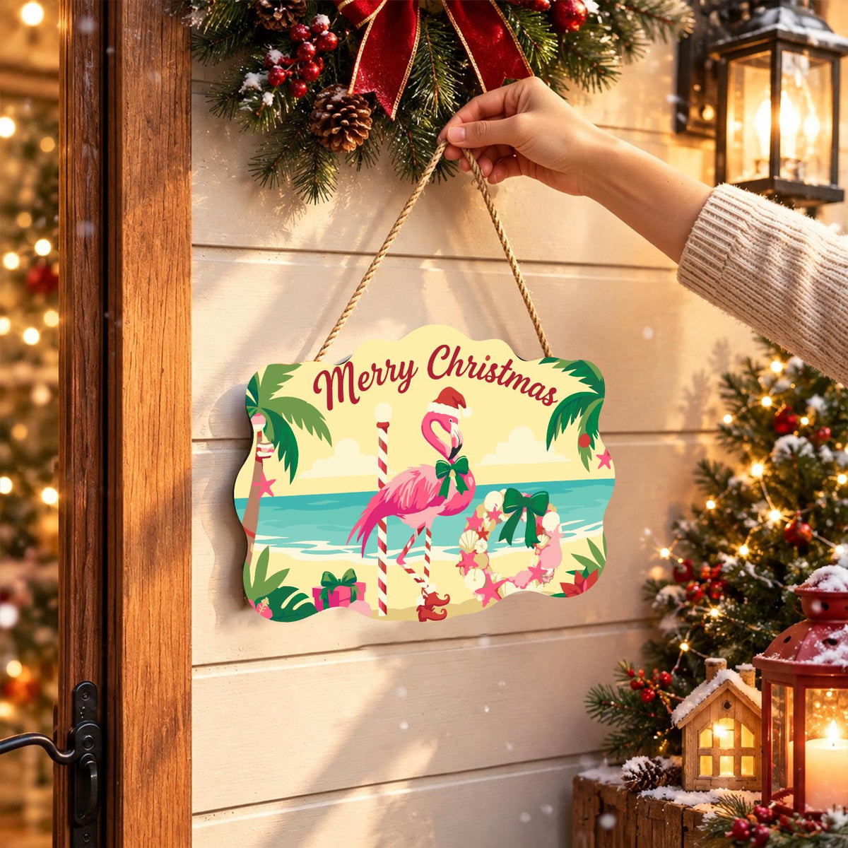 Shell Wreath Flamingo Christmas paint by numbers hanging sign – image 14