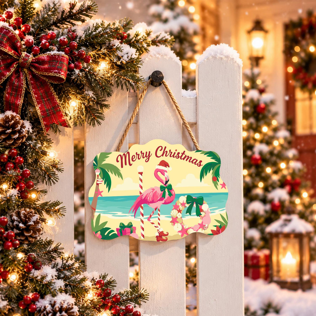 Shell Wreath Flamingo Christmas paint by numbers hanging sign – image 15