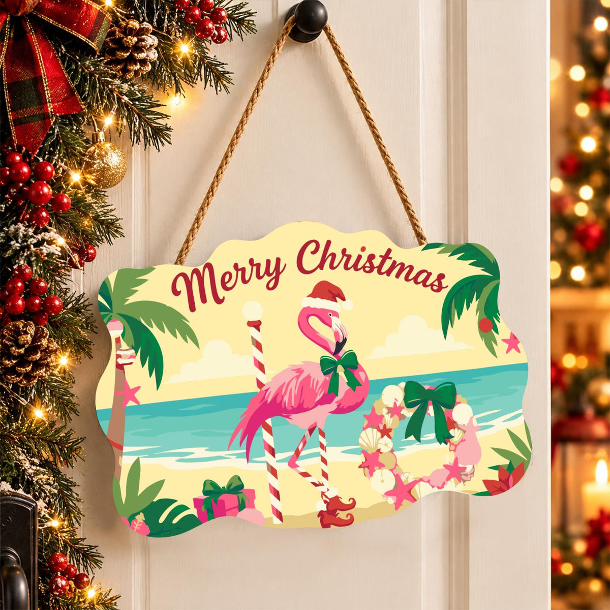 Shell Wreath Flamingo Christmas paint by numbers hanging sign – image 16