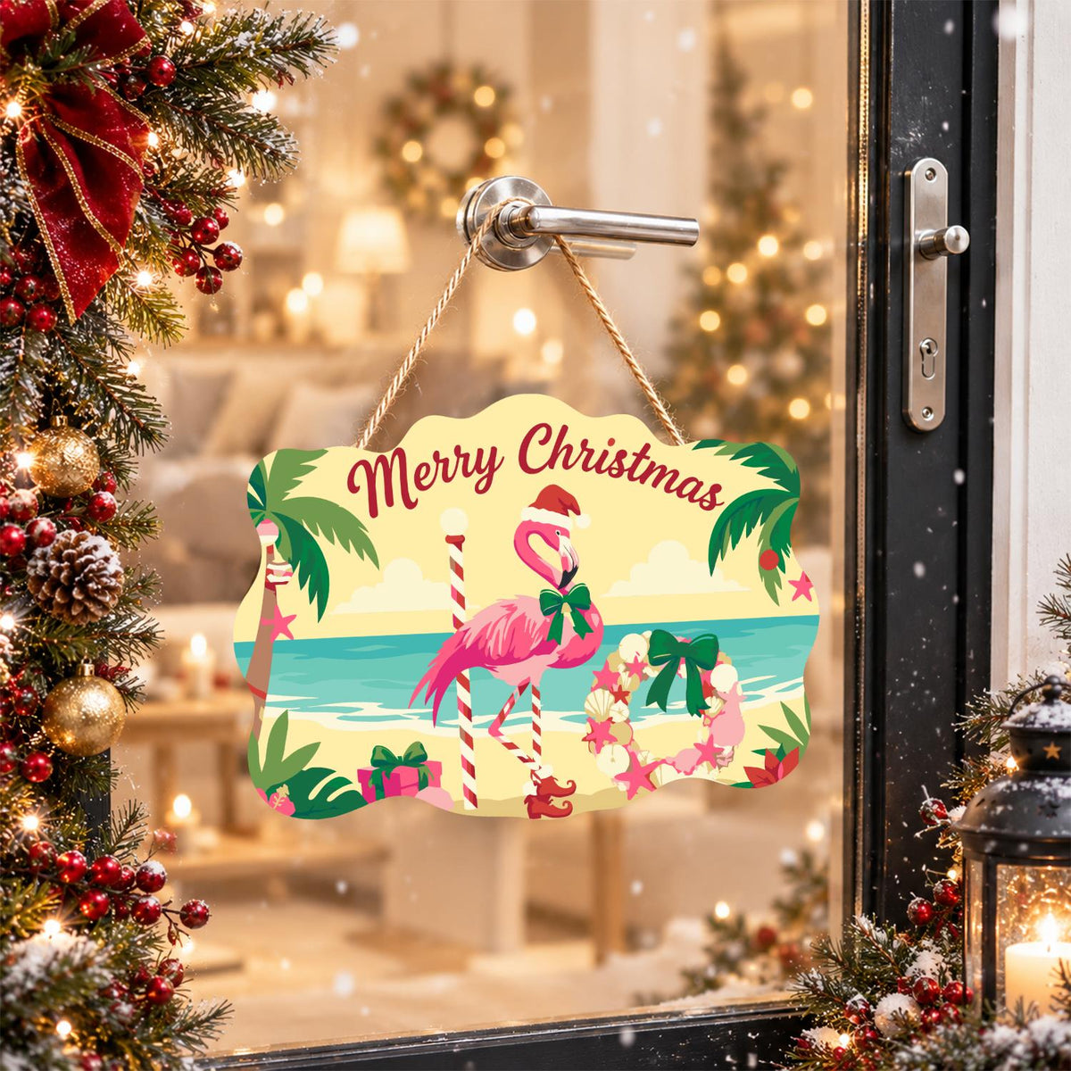 Shell Wreath Flamingo Christmas paint by numbers hanging sign – image 17