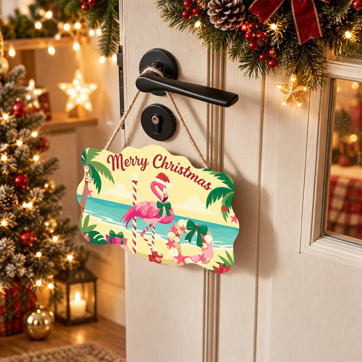 Shell Wreath Flamingo Christmas paint by numbers hanging sign – image 18