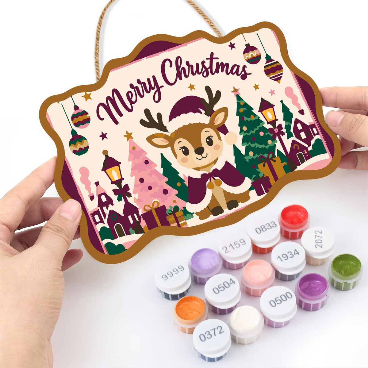 Plum Cloak Reindeer in Village paint by numbers hanging sign – image 9