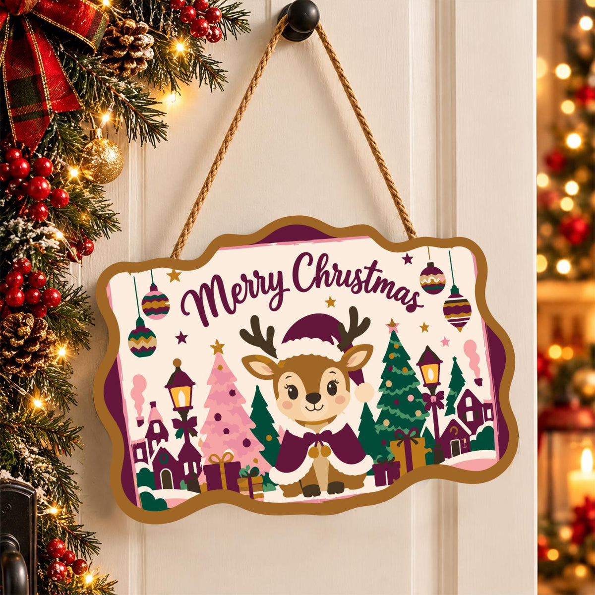 Plum Cloak Reindeer in Village paint by numbers hanging sign – image 16