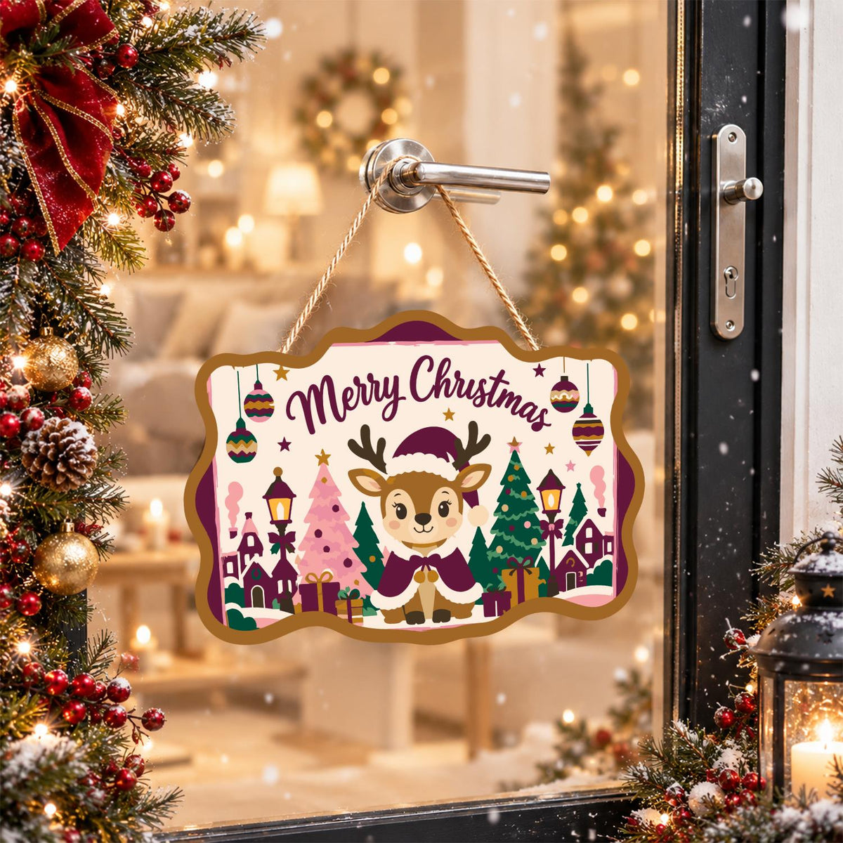 Plum Cloak Reindeer in Village paint by numbers hanging sign – image 17