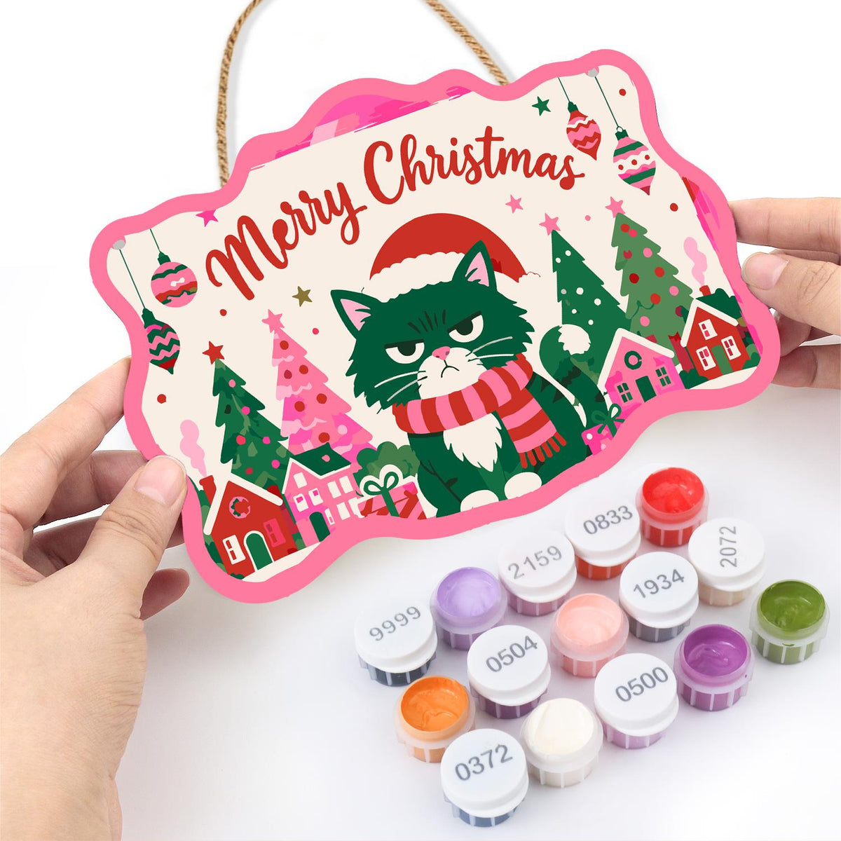 Scowling Black Cat Christmas paint by numbers hanging sign – image 9
