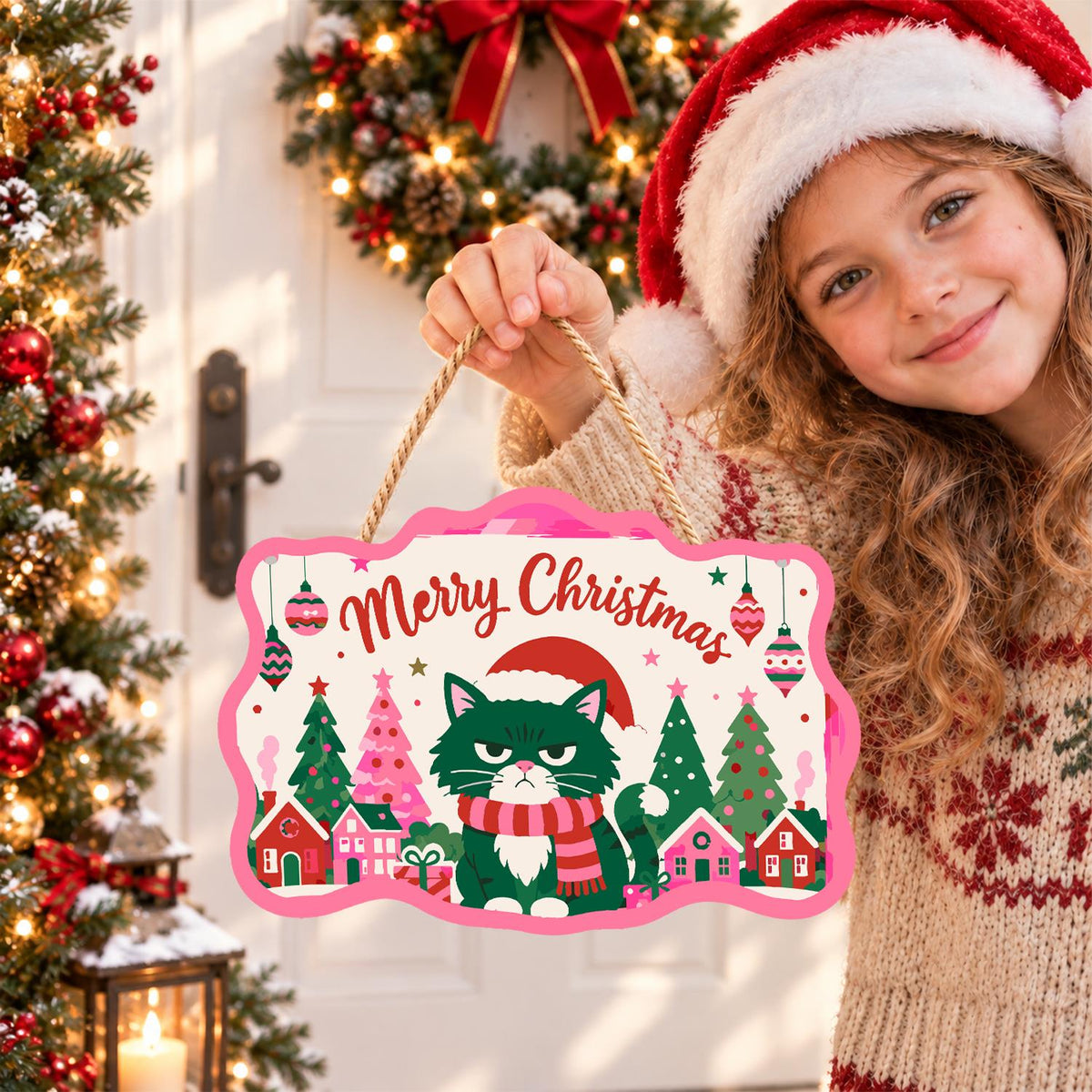 Scowling Black Cat Christmas paint by numbers hanging sign – image 13