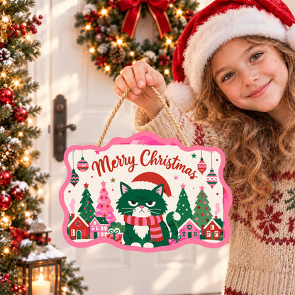 Scowling Black Cat Christmas paint by numbers hanging sign – image 13