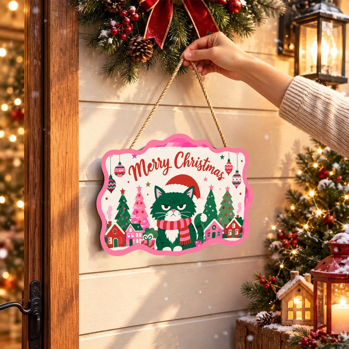 Scowling Black Cat Christmas paint by numbers hanging sign – image 14