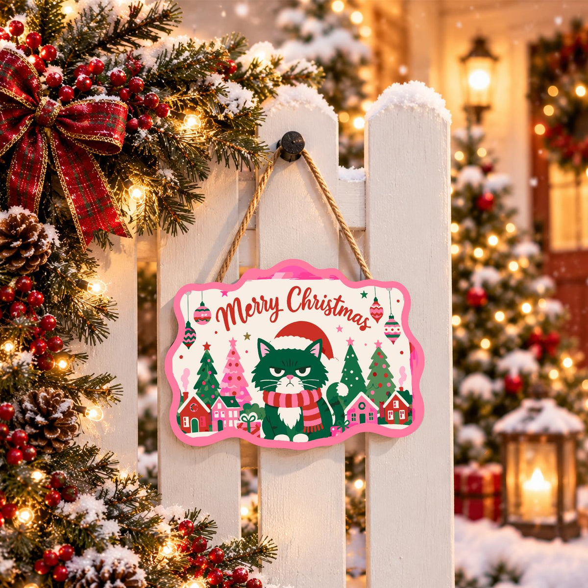 Scowling Black Cat Christmas paint by numbers hanging sign – image 15