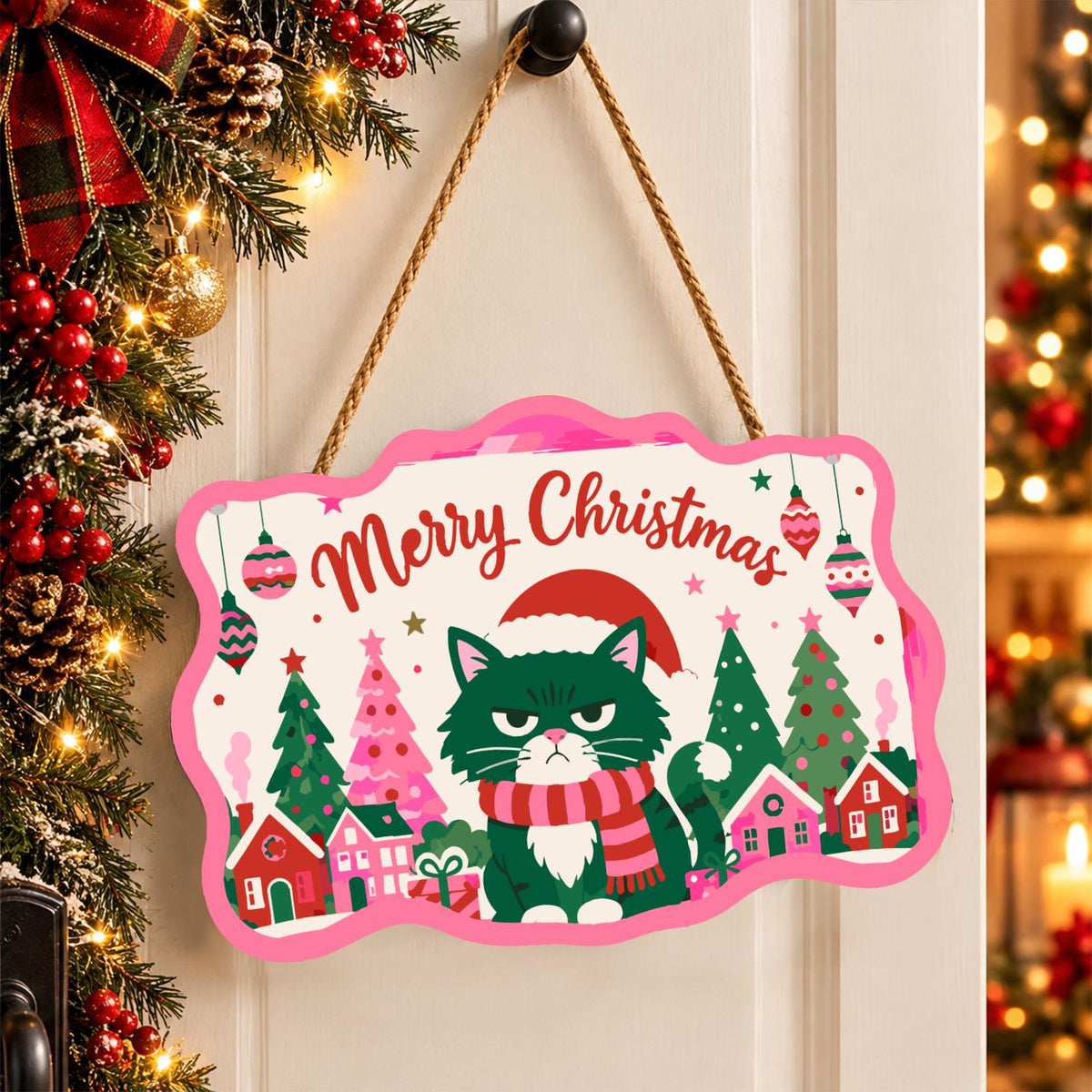 Scowling Black Cat Christmas paint by numbers hanging sign – image 16