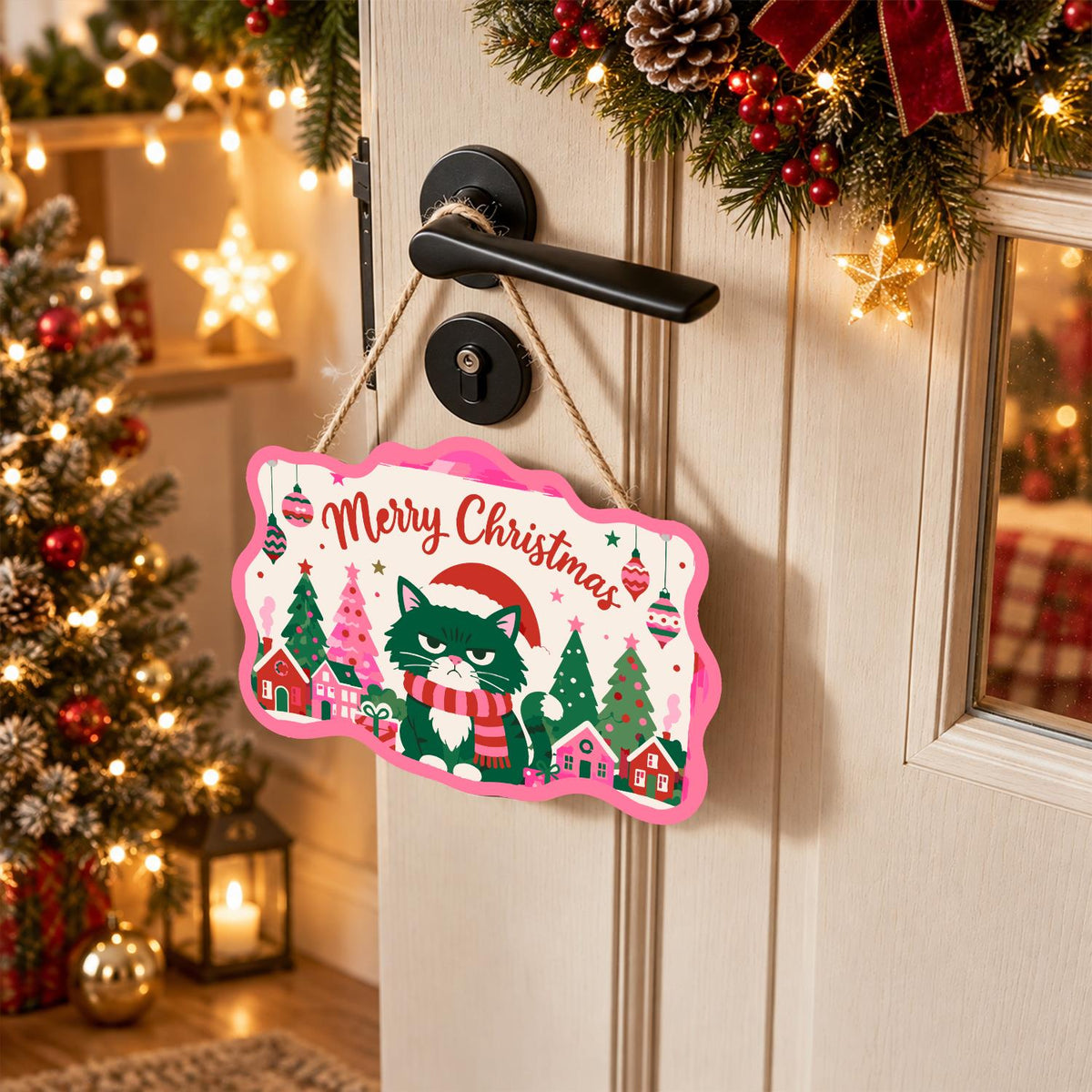 Scowling Black Cat Christmas paint by numbers hanging sign – image 18