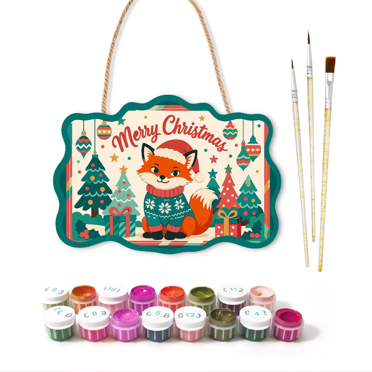 Teal Sweater Fox Among Pines paint by numbers hanging sign – image 2