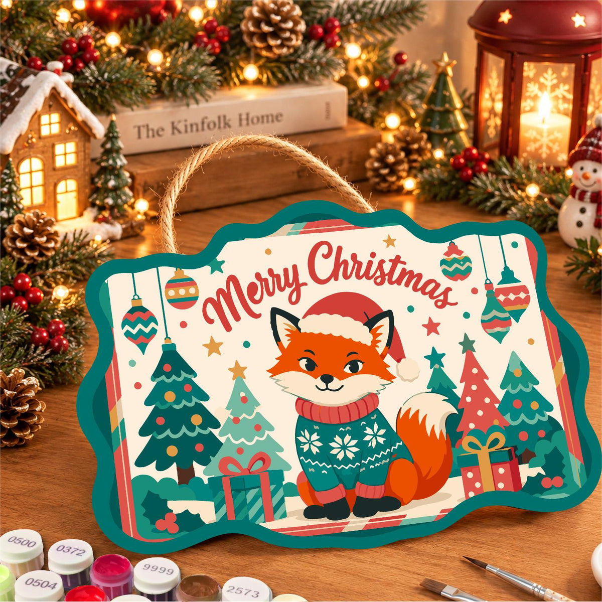 Teal Sweater Fox Among Pines paint by numbers hanging sign – image 8