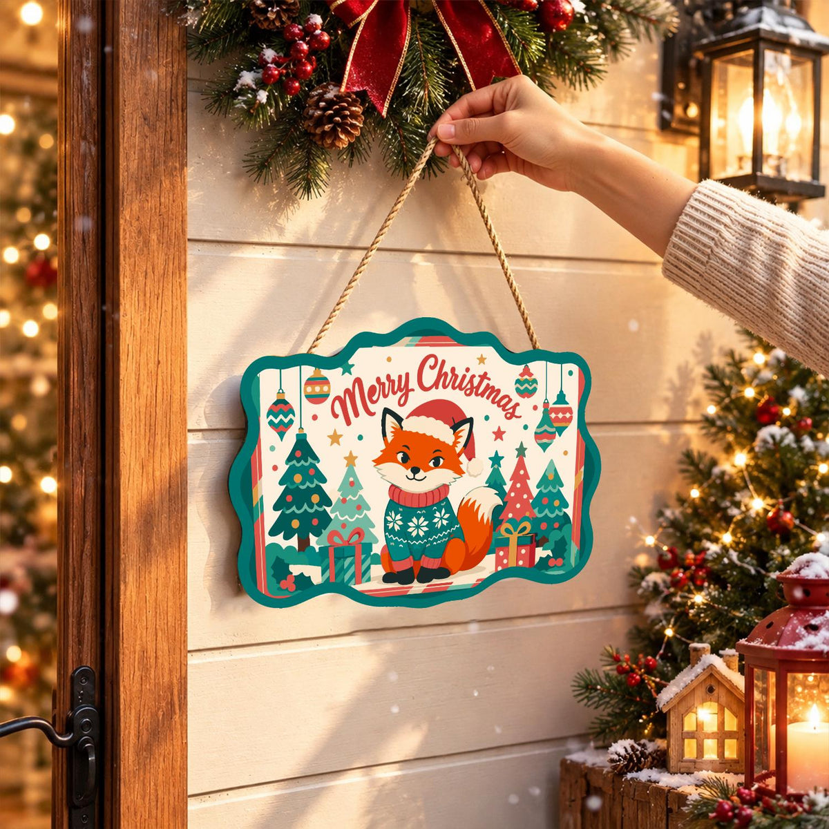 Teal Sweater Fox Among Pines paint by numbers hanging sign – image 14