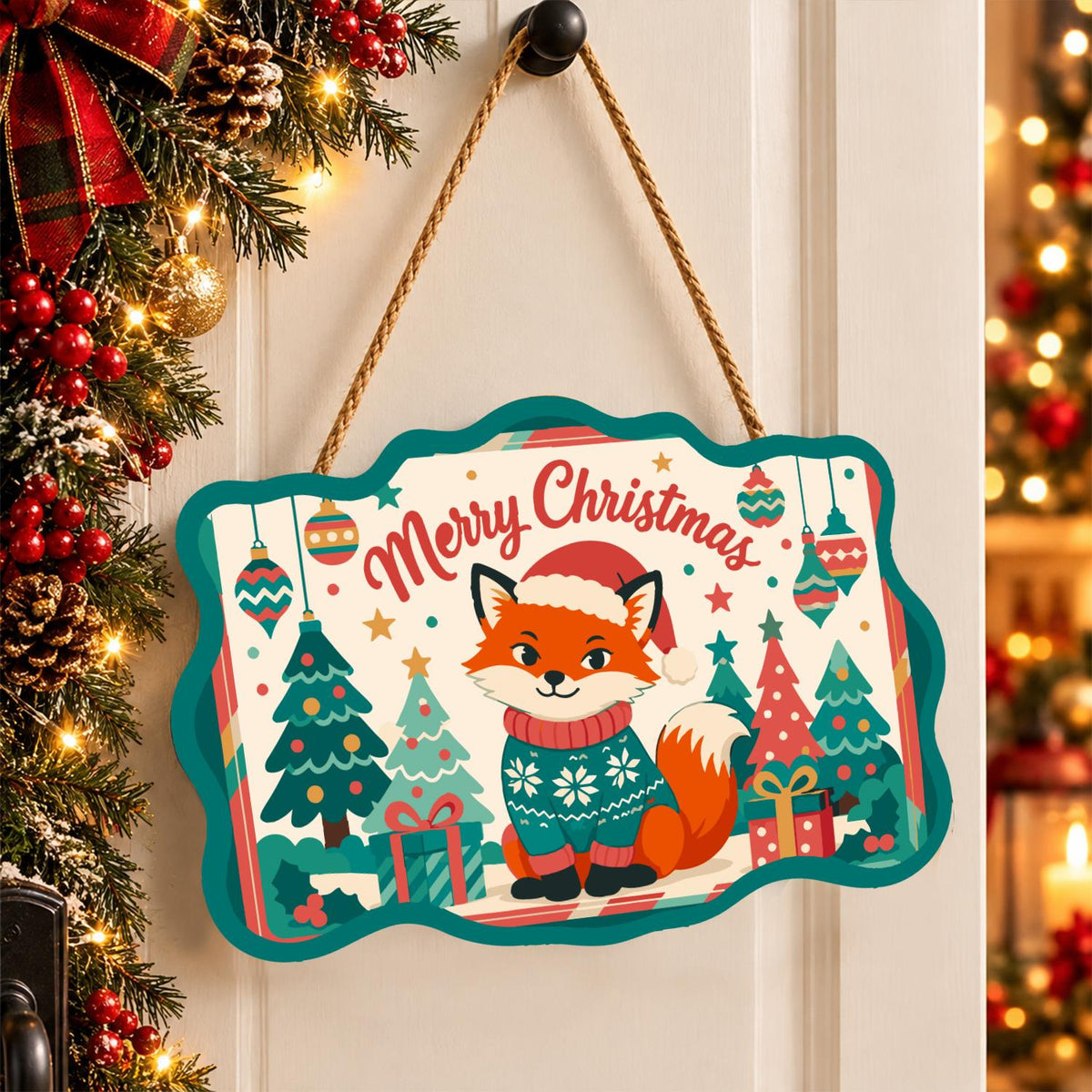Teal Sweater Fox Among Pines paint by numbers hanging sign – image 16