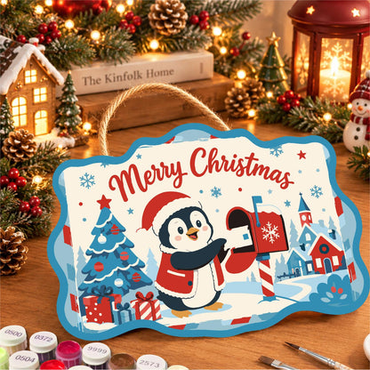 Penguin at the Red Mailbox paint by numbers hanging sign – image 8